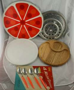   Vintage Kitchen Items Wood Tray Lazy Susan Steamer Melon Scoops King