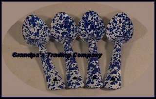 BLUE and White Enamelware 6 Sm Soup/Chili Spoons NEW  
