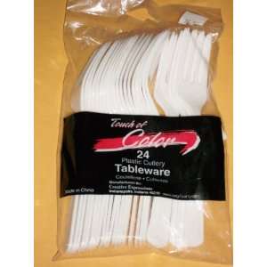  Touch of Color 24 Plastic Cutlery White Forks Tableware 
