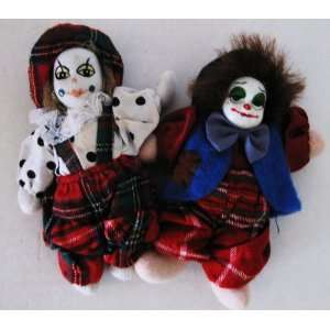  Gift Set   2 Mini Clown Dolls w/ Porcelain Face 