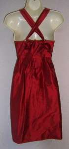 BCBG MAXAZRIA Red Silk Halter V neck Lined Cocktail Evening Dress 4 