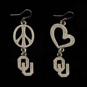    Oklahoma Sooners Pewter Peace, Love Earrings