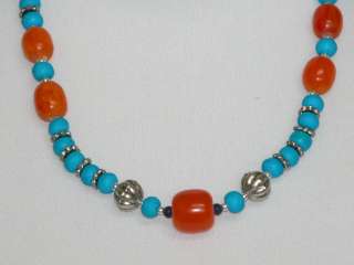 Tibetan Silver Jewelry Coral Yak Bone Beeswax Necklace  