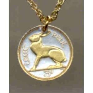 Ireland 3 Pence Rabbit Two Toned Coin Pendant and 18 Chain  