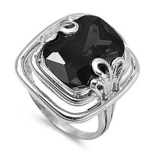   Sterling Silver Ring with Emerald Cut Onyx CZ Stone   Size 10 Jewelry