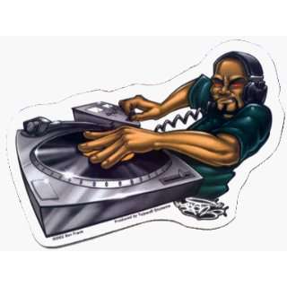  DJ Spinning Vinyl Record Album on Turntable   Sticker 