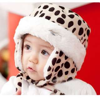 Pink Cute Toddler Babys Leopard Warm Winter Beret Beanie Hat Ski Cap 