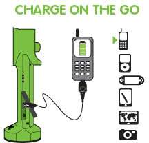 Charges cell phones, iPhones, iPods/ players, digital cameras 