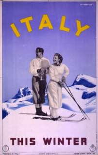 1935 Italy this winter Man & woman Skiing Poster  