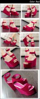 Fashion Women shoes Mary Jane Faux Suede Platforms Open Toe Wedge High 