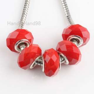 Freeship 25 Red Charm Crystal Faceted Spacer Bead Fit Charm Bracelet 