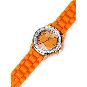    Burnt Orange Silicone Geneva Rhinestone Fashion Watch Jewelry