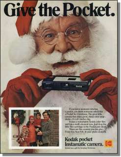 1972 Santa with Kodak Pocket Camera Christmas Ad  