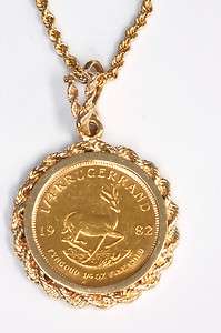 KRUGERRAND Coin pendant with 14k gold frame and chain  