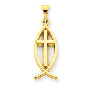  14kt 3/4in Ichthus Fish Pendant/14kt Yellow Gold Jewelry