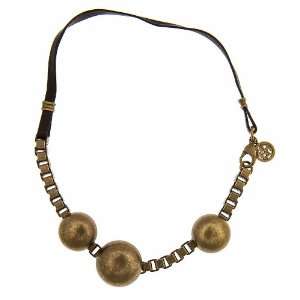  Ben Amun   Oxidized Brass Box Chain Button Necklace 
