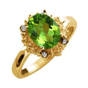   Oval Envy Green Mystic Quartz and Topaz Yellow Gold Plated Silver Ring
