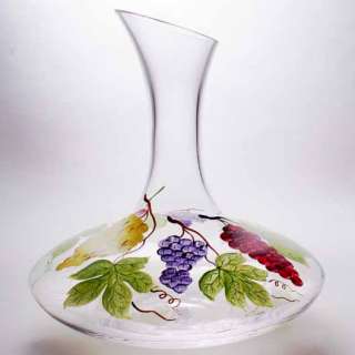 WINE CARAFE DECANTER Lead Free Crystal Hand Blown Hand Painted Grape 
