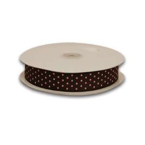 Grosgrain Ribbon Swiss Dot 3/8 inch 50 Yards, Chocolate with Pink Dots