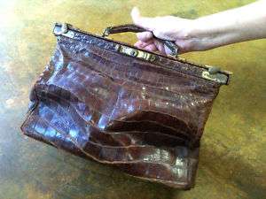 Antique Crocodile Leather Doctor Bag / Purse  