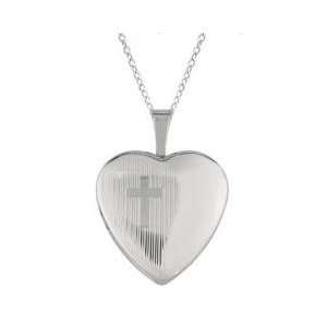  Sterling Silver Heart Shaped Locket With Cross Necklace Jewelry