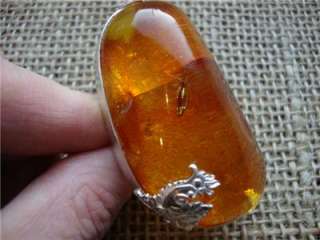 UNIQUE LUXURY AMBER BALTIC GENUINE OLD HUGE RARE BEAUTIFUL STERLING 
