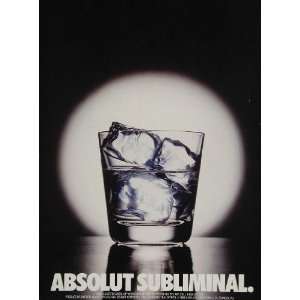   Ad Absolut Subliminal Vodka Highball Glass Ice   Original Print Ad
