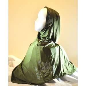  Dark Green 1 Piece Hijab with Crystal Designs and Button 