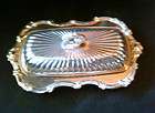 Silverplate lidded stick butter serving dish with clear