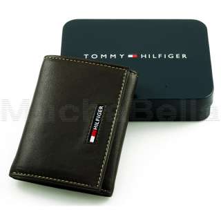 TOMMY HILFIGER WALLET GENUINE LEATHER MENS TRIFOLD BLACK OR BROWN NEW 