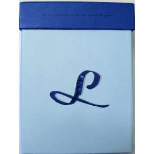  Blue, Letter L Marked Stationery in a Box (16 Note cards 