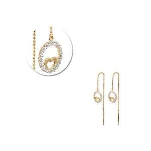   Gold, Heart & Bezel Design Threader Drop Earring With Lab Created Gems