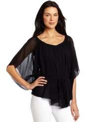 Sweet Pea Womens Mesh Cape Top With Tie, Black, Large