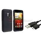 Black Gel Skin Phone Case Cover+USB Data Cable Cord For LG Revolution 