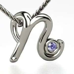   Pendant With Gem, 14K White Gold Initial Necklace with Tanzanite