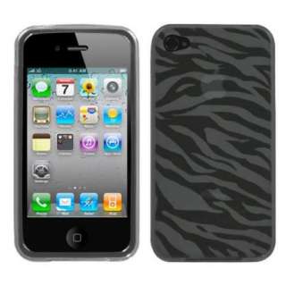 Flex Gel Case for Apple iPhone 4 Smoke Clear Zebra w/ Screen Protector 