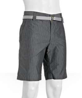 ADAM grey pinstripe cotton belted shorts  