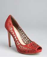 Stella McCartney redwood laser cut out faux leather peep toe heels 