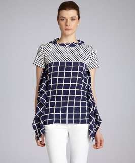 Prada blue and ivory cotton side wing top