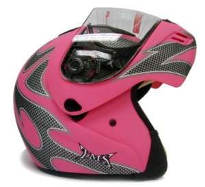 FLAT PINK FLIP UP FULL FACE MOTORCYCLE MODULAR HELMET~M  