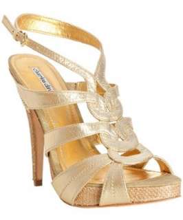 Charles David gold leather Alight raffia platform sandals   