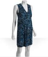 Calvin Klein blue tile print jersey v neck pocket dress style 
