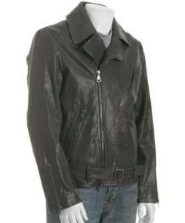 John Varvatos blackened pewter leather motorcycle jacket   up 