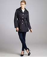 Laundry by Shelli Segal navy quilted button front belted coat style 