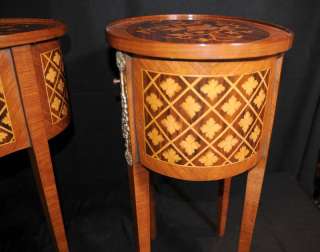 Pair French Empire Side Tables Nightstands Bedside Chests Parquetry 