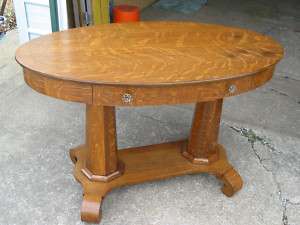 Quartersawn Oak Oval Double Pedestal Desk/Library Table  