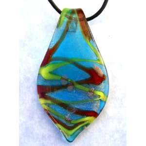   Murano art glass pendant lampwork necklace, leaf, Y44 