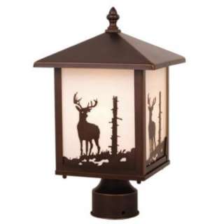 NEW 1 Light Rustic Deer Outdoor Post Lamp Lighting Fixture, Burnished 