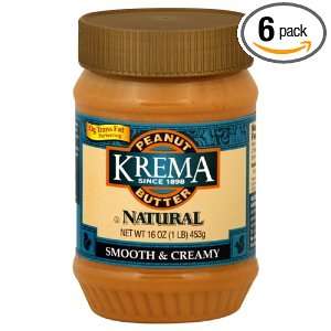 Krema Natural Creamy Peanut Butter, 16 Ounce (Pack of 6)  