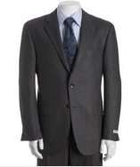 Hickey Freeman grey flannel wool two button suit with flat front pants 